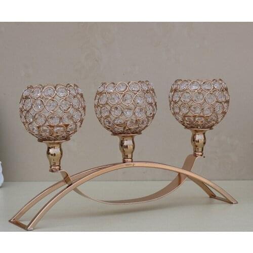 Crystal Metal Candle Holder 3 Heads for Wedding Home Decoration Arch Bridge Shape Candlestick Gift 17 Inch Rose Gold Silver