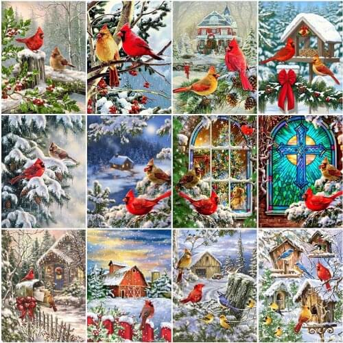 HUACAN Diamond Painting Full Square New Arrival Bird Diamond Embroidery Sale Animal Snow Mosaic Cross Stitch Home Decortion