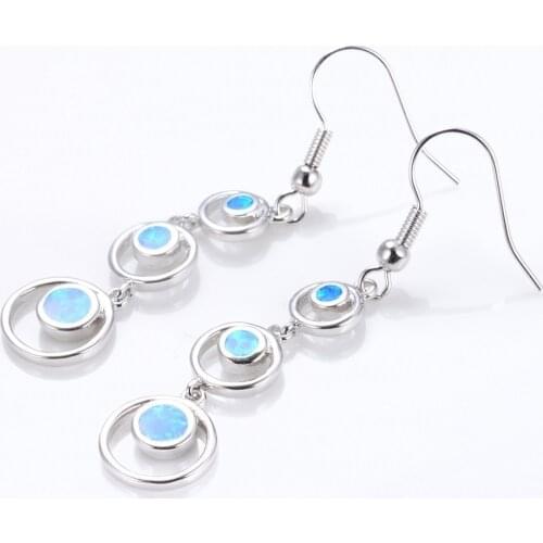 Fine Women Earrings Long Round Shape Blue Opal Pendant For Girl Christmas Gift Jewelry Wedding Classic Earrings Free Shipping