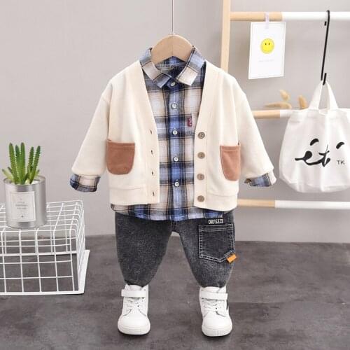 Spring Autumn Children Boys Clothing Sets Cotton Kid Boys Clothes Sets 3Pcs Cardigan Coat + Shirt + Pants Toddler Clothes Suit