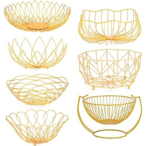OOTDTY Creative Hammock Fruit Basket with Petals Woven Metal Hollow Fruit Plate Fruit Vegetable Basket Bowl Desktop Storage