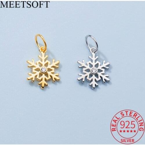 MEETSOFT Trendy S925 Sterling Silver Snowflake Zircon Charms Special of DIY Handmade Making Finding Jewelry Necklace Accessory