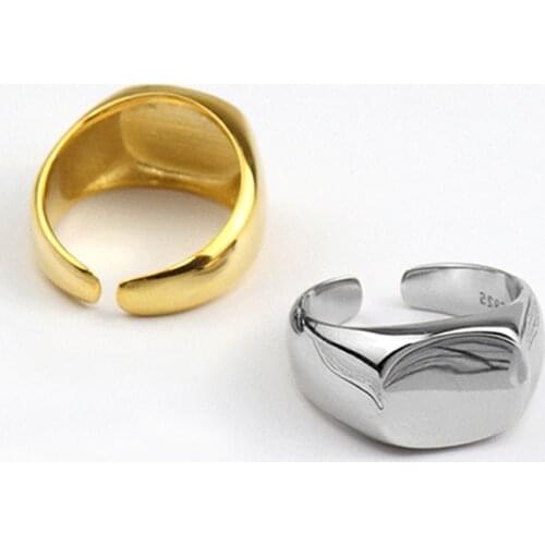 Trendy European and American Wide Face Gold Color Silver Color Male Zinc Alloy Opening Ring For Men Party Jewelry Accessories