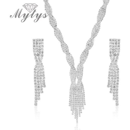 Mytys Gorgeous Sparkling Wedding Jewelry Sets for Bridal Earrings and Necklace Sets Trendy Silver Color Sets Jewelry Gift CN313