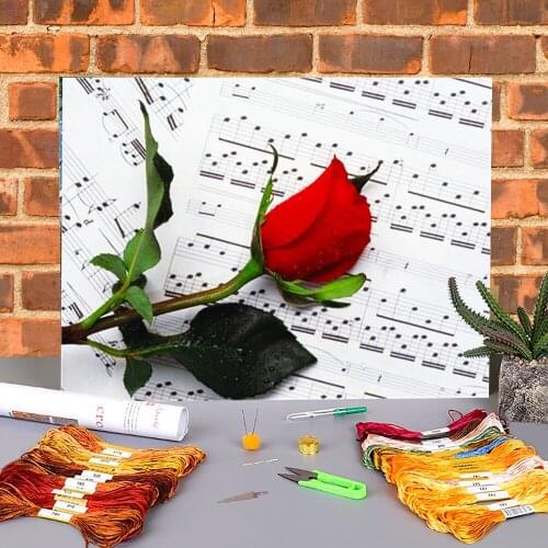 Flower Rose Printed Fabric 11CT Cross Stitch Kit Embroidery DMC Threads Handmade Needlework Sewing Knitting Different Package