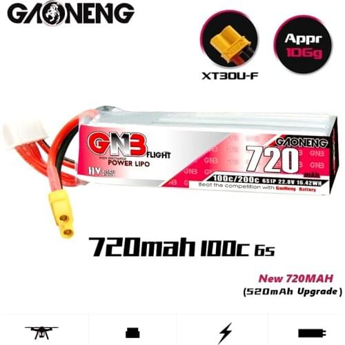 Origianl GAONENG GNB Max 200C HV XT30U-F Plug Lipo Battery 22.8V 720mAh 6S for RC FPV Tinywhoop Frame Kit Tinywhoop Spare Parts