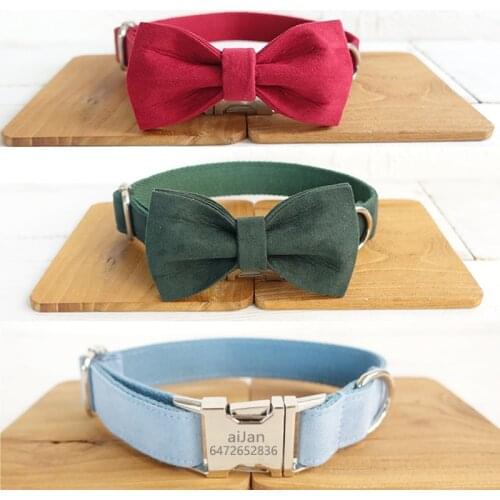 Dog Collar Personalized ID Name Engraved Customized Adjustable Dog Collar with Bow tie Collars for Large Medium Small Dogs Puppy