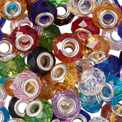 Pandahall 100pcs 14X10mm Rondelle Crystal Handmade Glass Fit European Charm 5mm Large Hole Beads Spacer Bead DIY Bracelet Making