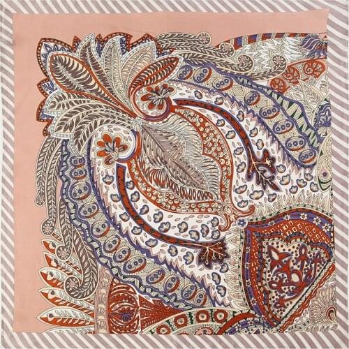 Paisley Silk Scarf Women Fashion Geometric Patterns Hair Scarves 70x70cm Square Black Small Handkerchief Bandana