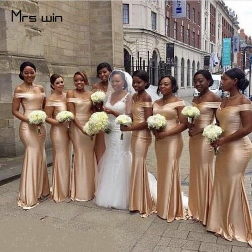 Mrs win Bridesmaid Dress For Girls Elegant Off Shoulder Wedding Guest Dresses Under 50 Long Mermaid vestido madrinha HR050