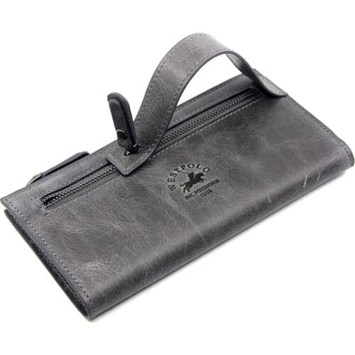 Gray Unisex Crazy Leather Portfolio Wallet Card Holder