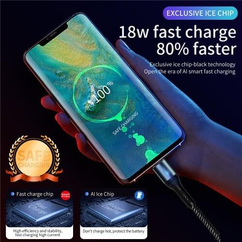 Smart Power Off USB Cable 18W Fast Charging Data Wire Auto Power-off Protection Cord With LED For Micro IOS Type C