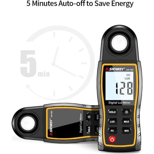 SNDWAY SW-582 Digital Lux Meter LCD Display Handheld Auto Range Luminometer Photometer Luxmeter Light Meter 0-199,900 Lux