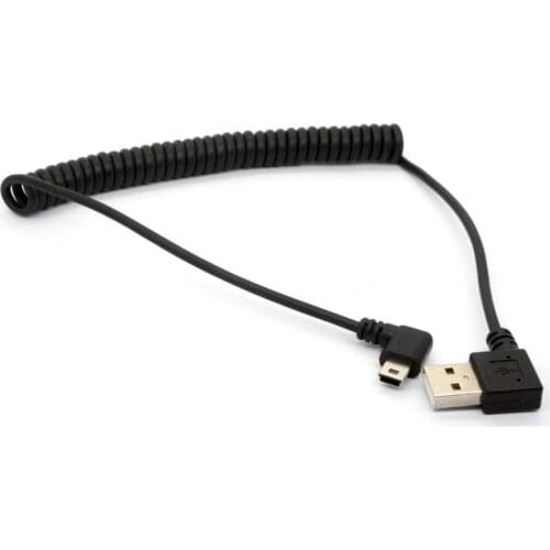 LBSC Coiled Mini USB Cable, 90 Degree Spring USB 2.0 to Mini USB Cable Cord, Right Angle Charging and Sygn Mini USB Adapter Lead