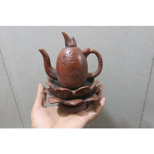 Old Chinese Handcraft Enameled YiXing Zi Sha Clay (Purple stoneware) Teapot ,lotus flower,with mark,Free shipping
