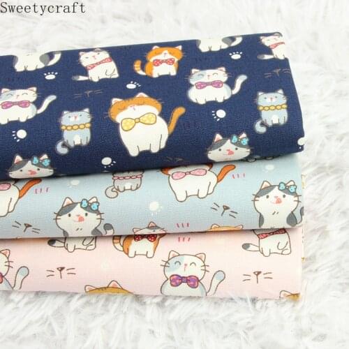110x45cm Thick Cotton Fabric Cartoon Cat Prints Cloth Sewing Bag Cushion Garment Quilting Fabrics For Patchwork Needlework DIY