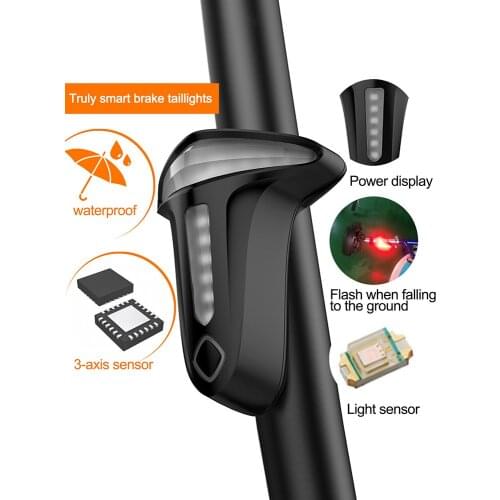 Brake Sensor Smart Taillight Bicycle Riding IP66 USB Charging Falling To The Ground Flashing Warn Light