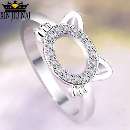 Cute Boho Female Cat Animal Ring Retro 925 Silver Crystal Zircon Stone Rings For Women Wedding Jewelry Valentines Day Gift