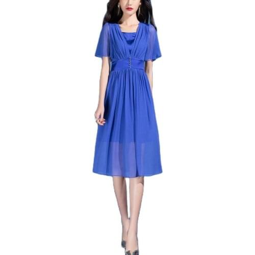 2021 New Design Black Dress Summer Women Waist Cover Belly Ruffle Sleeve A Line Two Color