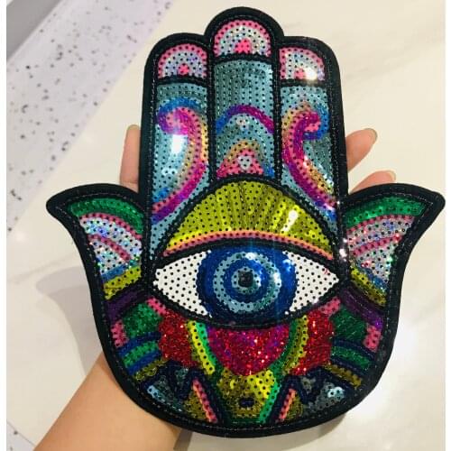1pcs Cute Hand Eye Sequined Patches Embroidery Applique Iron on Clothing or Bags Sewing Supplies Decorative Patches New Arrival