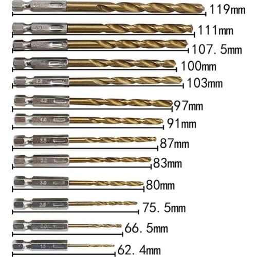 13PCS/set HSS High Speed Steel Titanium Drill Bit Set Safely 1/4 Shank 1.5-6.5mm Home Tools