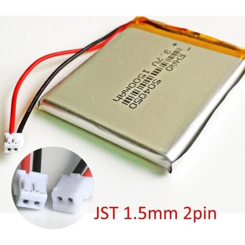 3.7V 1500mAh Rechargeable Battery Lipo Lithium Polymer Cells +JST ZH 1.5mm 2pin for MP3 GPS DVD bluetooth camera Keyboard 504050