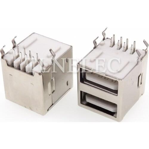 5pcs Type-A 8 Pins Insert Flat Edge Famale Connector USB 2.0 Double Receptacle Jack Interface with Shrapnel Socket Plug Port