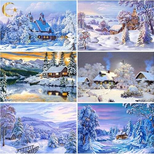 5D DIY Diamond Painting Beautiful Snow Winter Landscape Diamond Embroidery Full Square Round Drill Rhinestone Mosaic Art Picture