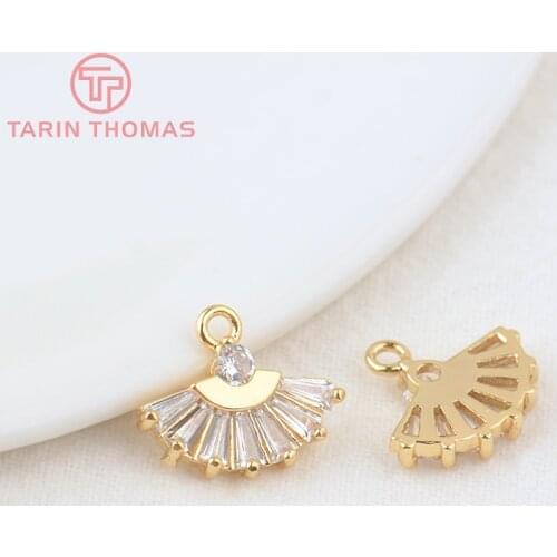 4PCS 12x14.5MM 24K Gold Color Plated Brass with Zircon Skirt Charms Pendants High Quality Jewelry Accessories