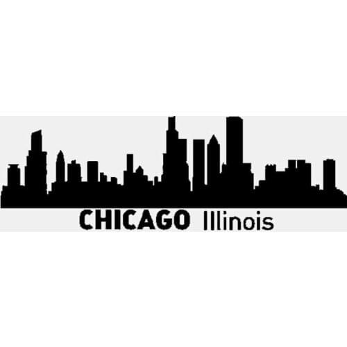 Car Sticker Personality Chicago Illinois PVC Car Sticker City Silhouette Skyline Sticker Waterproof Black/White, 16cm*5cm