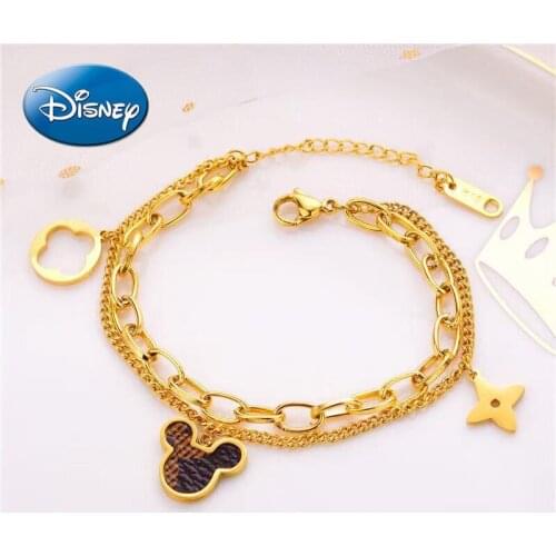 Disney Minnie Bracelet Simple Personality Double Layer Red Hot Gold Mickey Bracelet Womens Non-fading Creative Net
