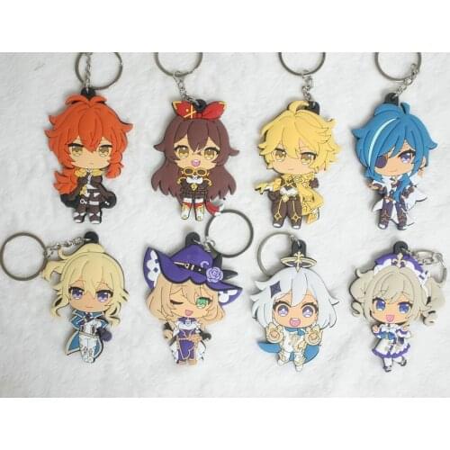 Game Genshin Impact Keychain Cosplay Paimon Barbara Tartaglia Kaeya Keyring Accessories Pendant Key Chains Gifts prop