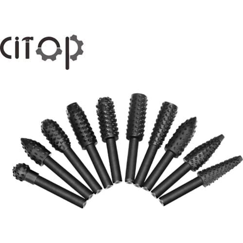Citop Wood/Root Carving Steel Rotary File 1/4" Shank Rotary Craft Files Rasp Burrs Wood Bits Grinding Polishing Woodworking Tool