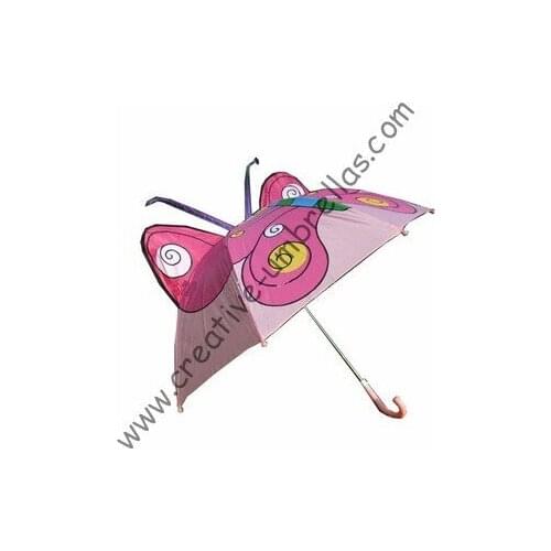 Kid animal cartoon umbrella--pink butterfly,auto open.8mm metal shaft and fluted ribs,safe&enviroment kid umbrellas