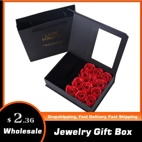 Exquisite Jewelry Gift Box Eternal Rose Soap Flower Wedding Ring Earrings Necklace Valentines Day Jewelry Packaging Gift Set