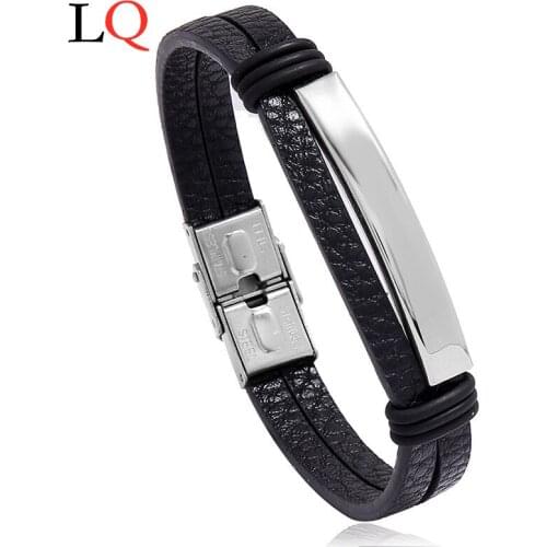Classic and Bold Stainless Steel Charm Braided Leather Braclet Male Mens Crook Brand Cross Leather Bracelet Women Gift Friends
