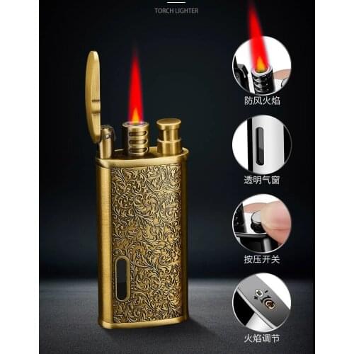 Compact Jet Lighter Torch Turbo Cigar Smoke Windproof Lighter Metal Natural Gas Lighter Red Flame Gadgets