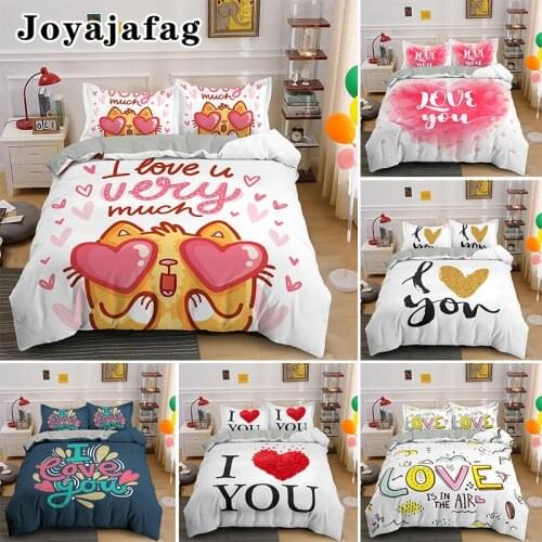 Bedding Set I Love You For Couples Gift Single Double King Queen Size Quilt Cover With Pillowcase Soft Fabric Duvet Covers