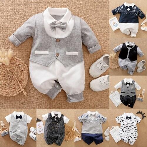 Handsome Baby Boy Romper Kids Clothes Summer Spring 0-24M Age Infant Gentleman Toddler Newborn Outfits Baby Girls Clothes