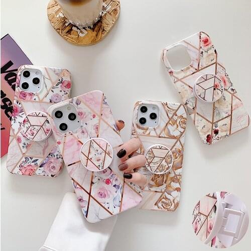 LOVECOM Electroplated Flower Phone Case For Huawei P40 Lite P30 P20 Lite Mate 30 20 Pro Flexible Folded Holder Soft Back Cover