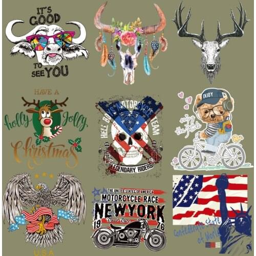 Small size animal clothing Iron On patches decorated on a T-shirt skull and American flag heat transfer badge