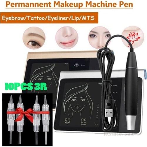Tattoo Machine Kits Digital Rotary Tattoo Gun Permanent Makeup Machine Eyebrow Lip Pen Kits with 10pcs Screw Cartridge Needles