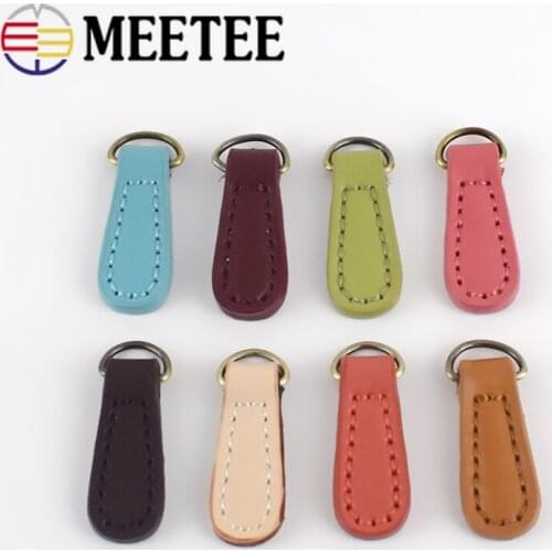 Meetee 10pcs 1.4*4cm Two-layer Cowhide Zipper Puller Zipper Lock Head DIY Hand Sewing Clothing Luggage Buckle Pendant ZT003