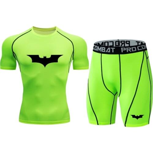 Mens Sports Suit Compression Tracksuit Fitness Gym Clothes For Jogging Sets Run Sportwear Training Workout T Shirt Shorts Sets