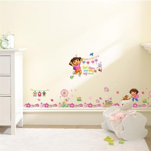 Dora The Explorer Flowers Wall Stickers Kids Room Baseboard Decoration Cartoon Nursery Mural Art Home Decals Children Gift