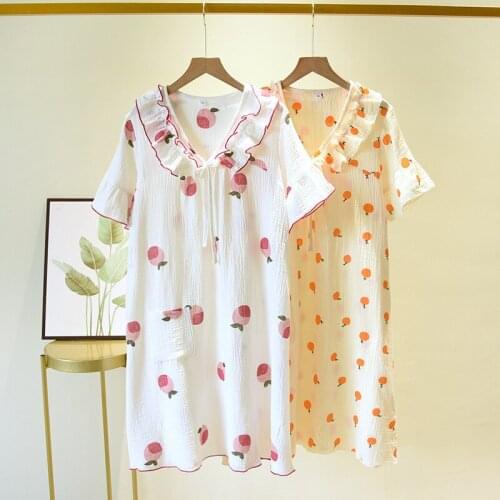 Fdfklak 2021 New Princess Night Dress Summer Women Nightgown Sleepwear Comfortable Breathable Double Gauze Cotton Nightdress