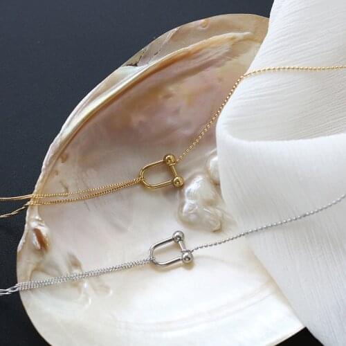 Simple Geometric Stitching Asymmetrical Buckle Necklace Vintage Round Bead Clavicle Chain For Women Girls Party Wedding Jewelry