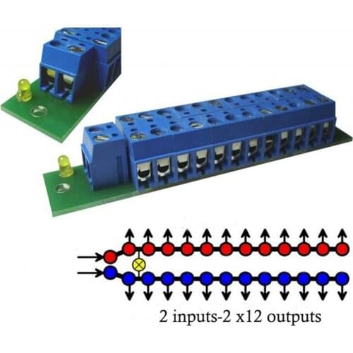 1 Set Power Distribution Board With Status LED for DC and AC Voltage PCB001 2 inputs 12 pairs outputs Train Power Control