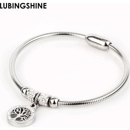 Luxury Tree of life Elastic Bracelet&Bangles Stainless Steel Rhinestone Magnetic Charms Bracelet For Women Fashion Jewelry Gift