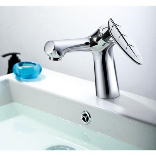 Contemporary Chrome Finish One Hole Leaf Single Handle Bathroom Sink Faucet deck mounted washbasin